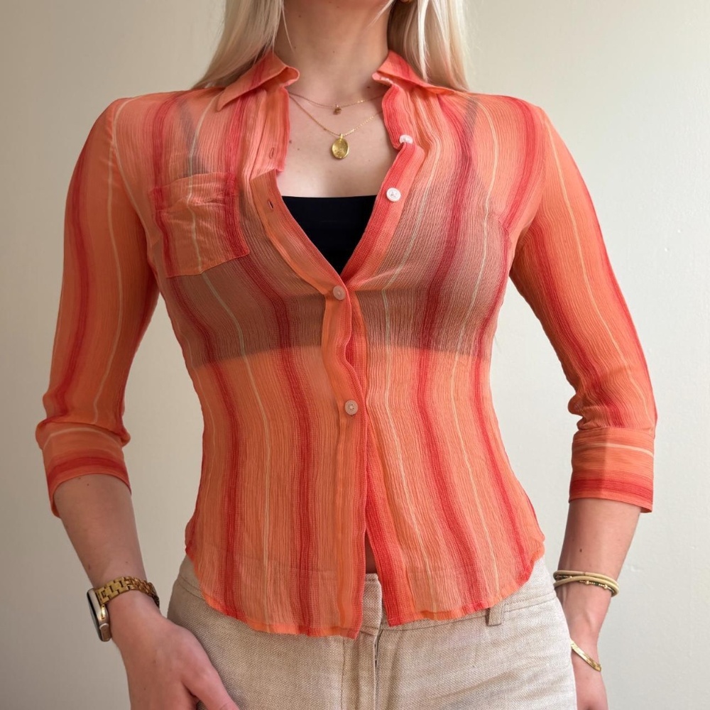 y2k sheer silk button down top